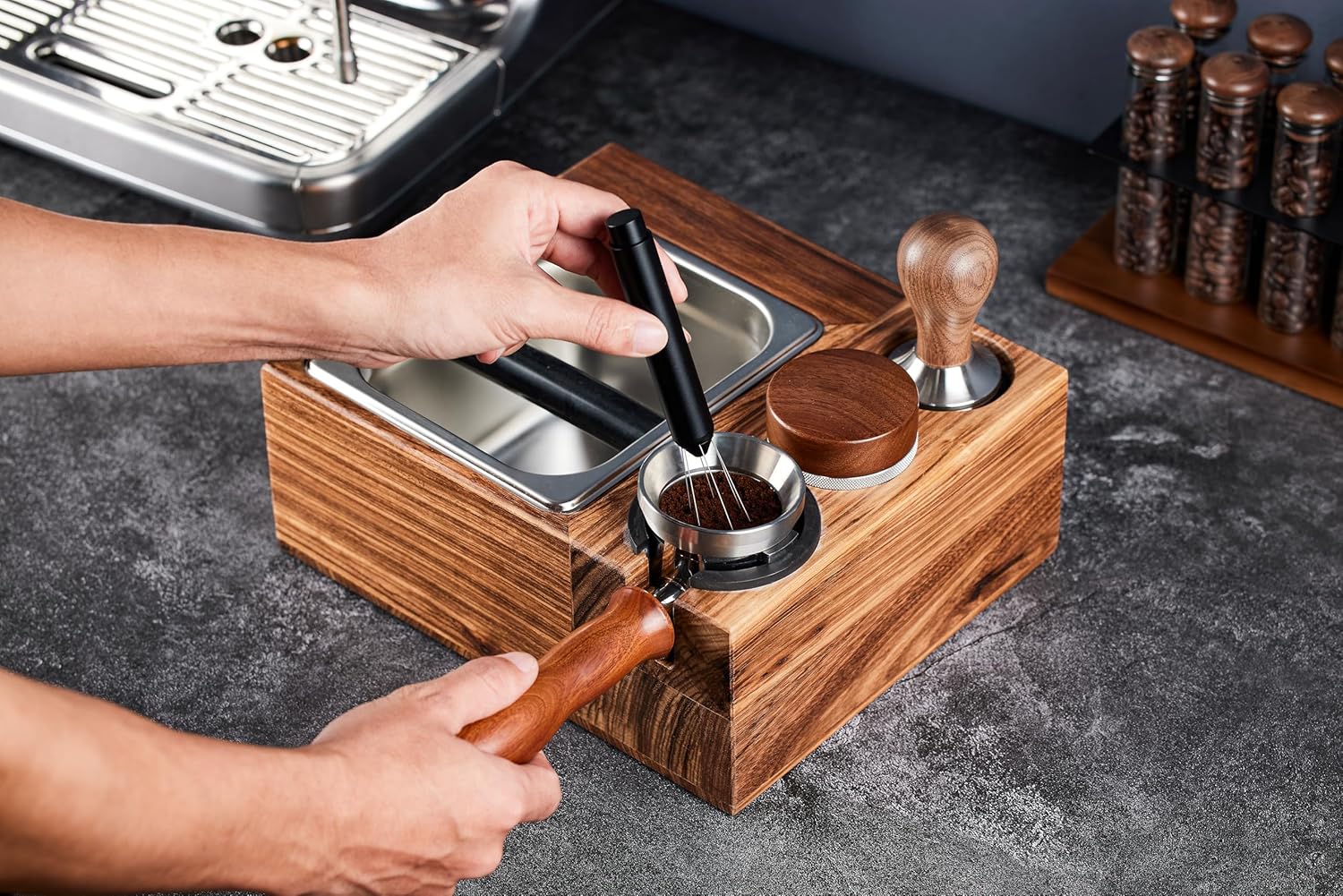 Retractable Espresso WDT Tool - Magnetic Coffee Distribution Tool with 6x 0.5mm Needles Safety Retraction & Fidget Spinner Design for Home Baristas